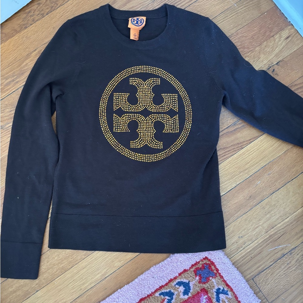 Tory Burch Black Pullover with Gold Emblem